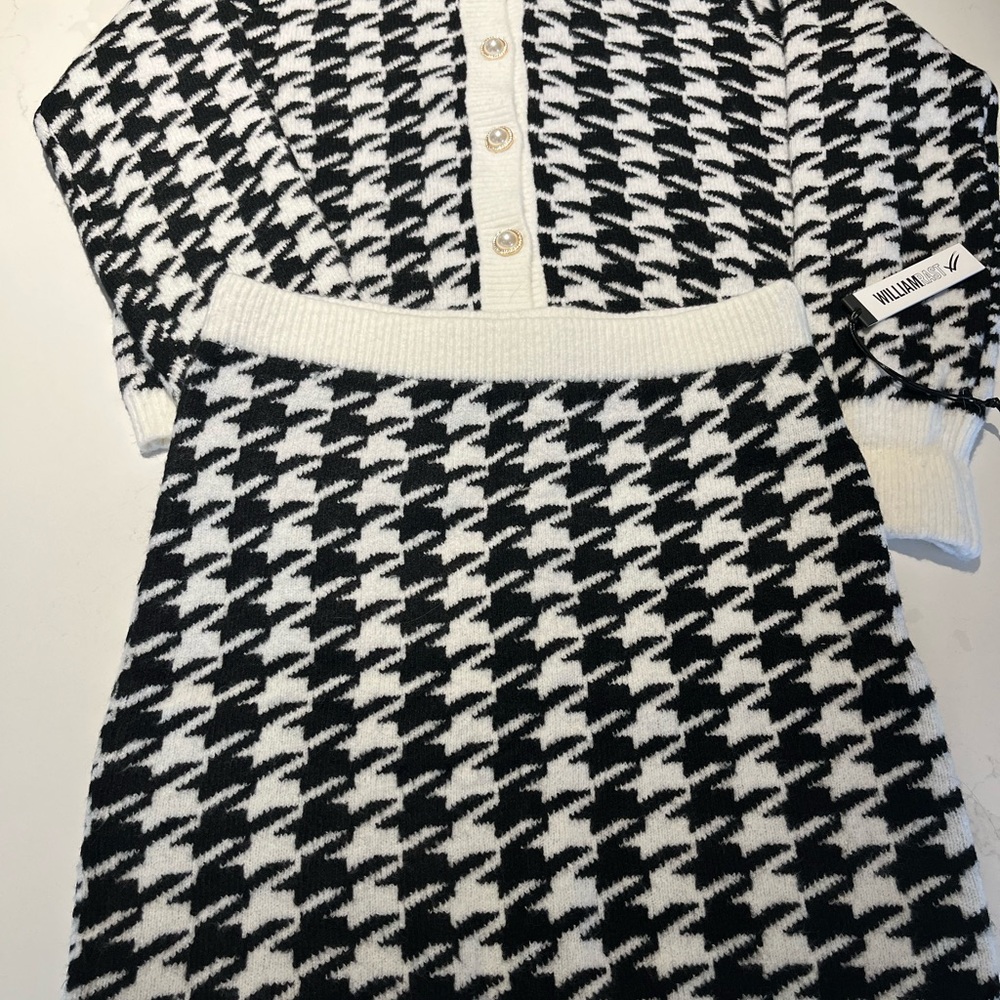 William Rast Black and White Houndstooth Knit Cardigan & Skirt Set
